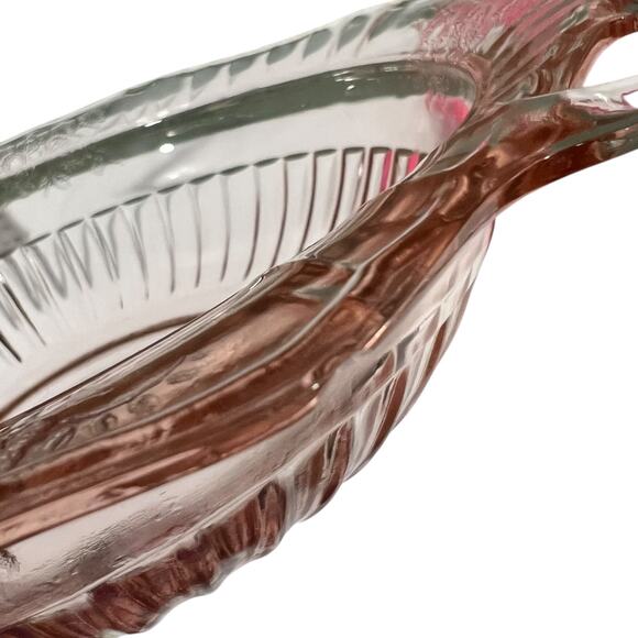 Vintage Pink Depression Glass Handled Bowl Floral Etched Centerpiece - Picture 15 of 16